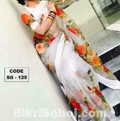 Half Silk Saree With Hand Print